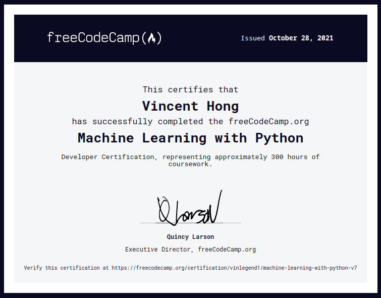 freeCodeCamp Machine Learning with Python Certification